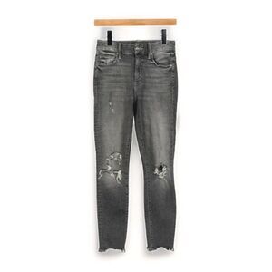 Mother Denim 24 Jeans High Waisted Looker Ankle Chew Charcoal Black Distressed
